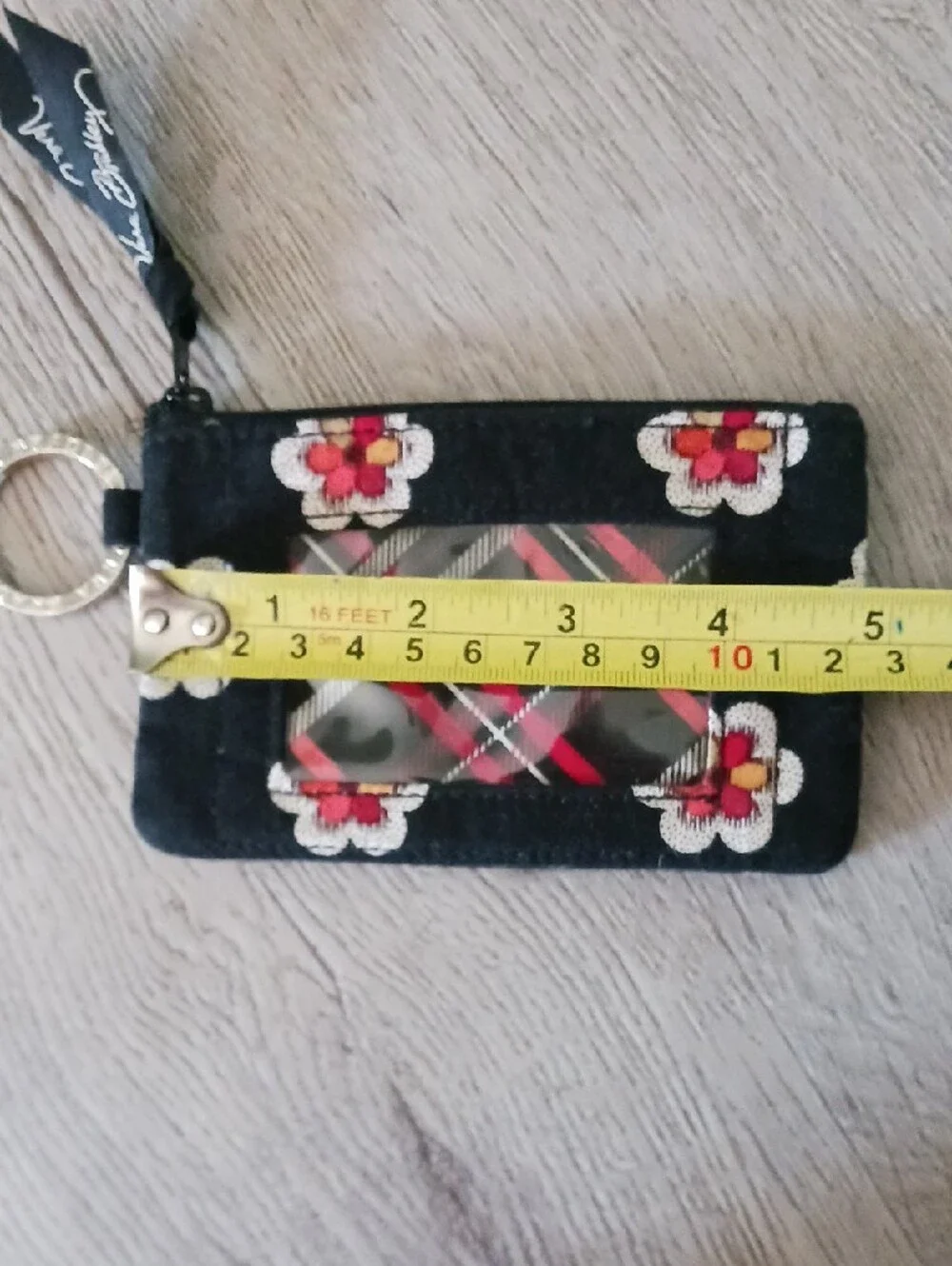 Vera Bradley Retired Pirouette Black Floral Card Wallet with Red Plaid Interior